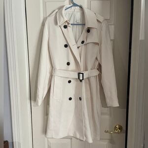 H&M‎ Womens Classic White Cream Belted Wrap Trench Pea Coat Jacket Size Medium